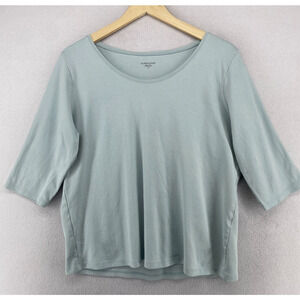 EILEEN FISHER Top L Organic Cotton Interlock Jersey Scoop Neck 3/4 Sleeve Gray